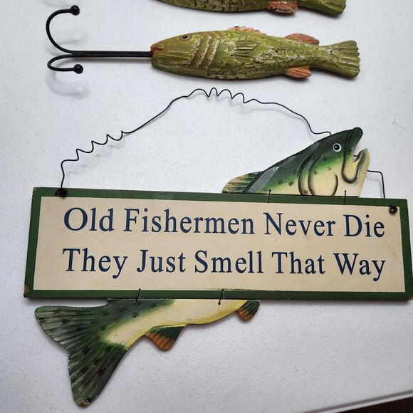Fisherman Wall Decor Set – Rustic Sign & Hooks – Great Gift for Fishing Fans - Picture 4 of 9